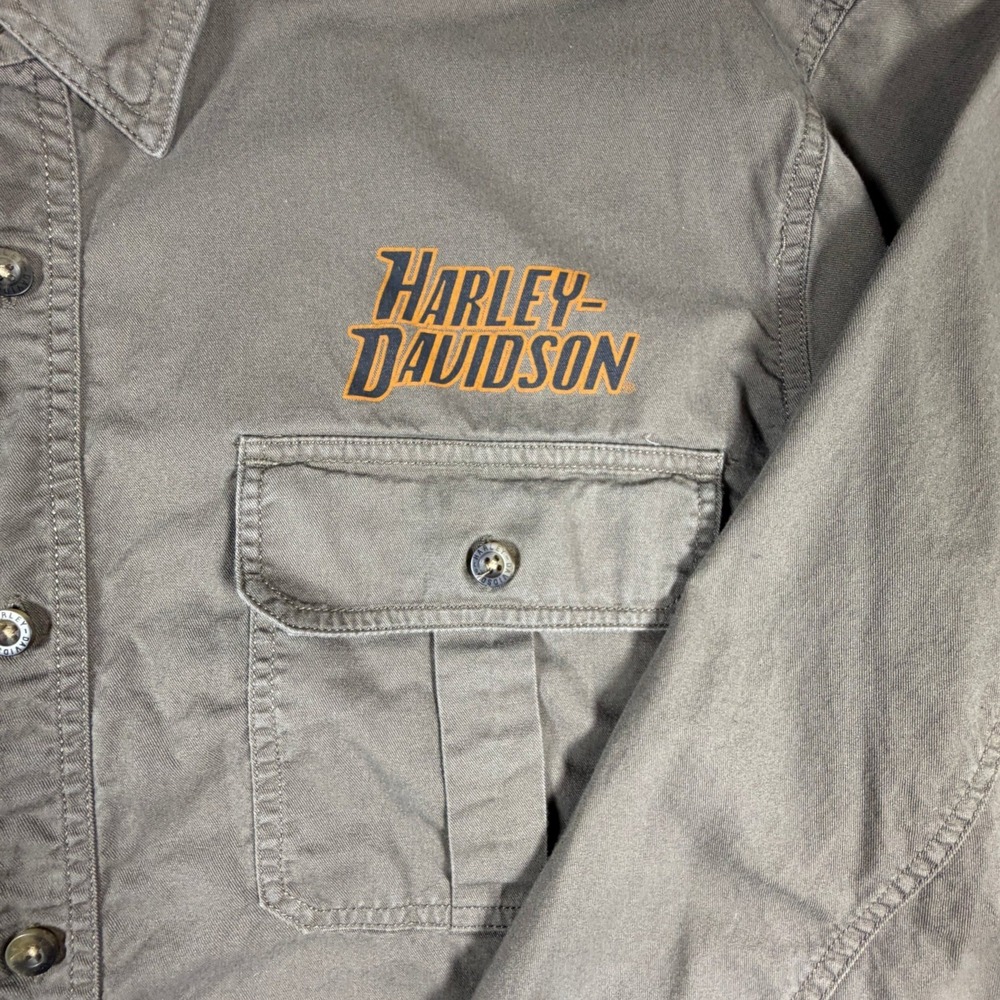 Harley Davidson Mens 2XL Brown Long Sleeve Eagle Graphic Button Down Shirt - Picture 8 of 13